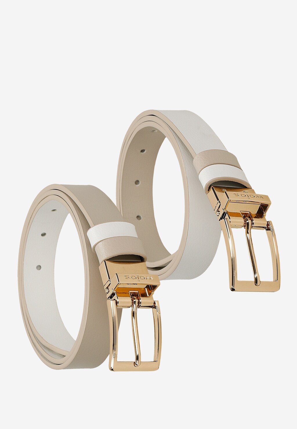 Dwustronny biało-beżowy pasek damski skórzany 93102-59 Widok 7