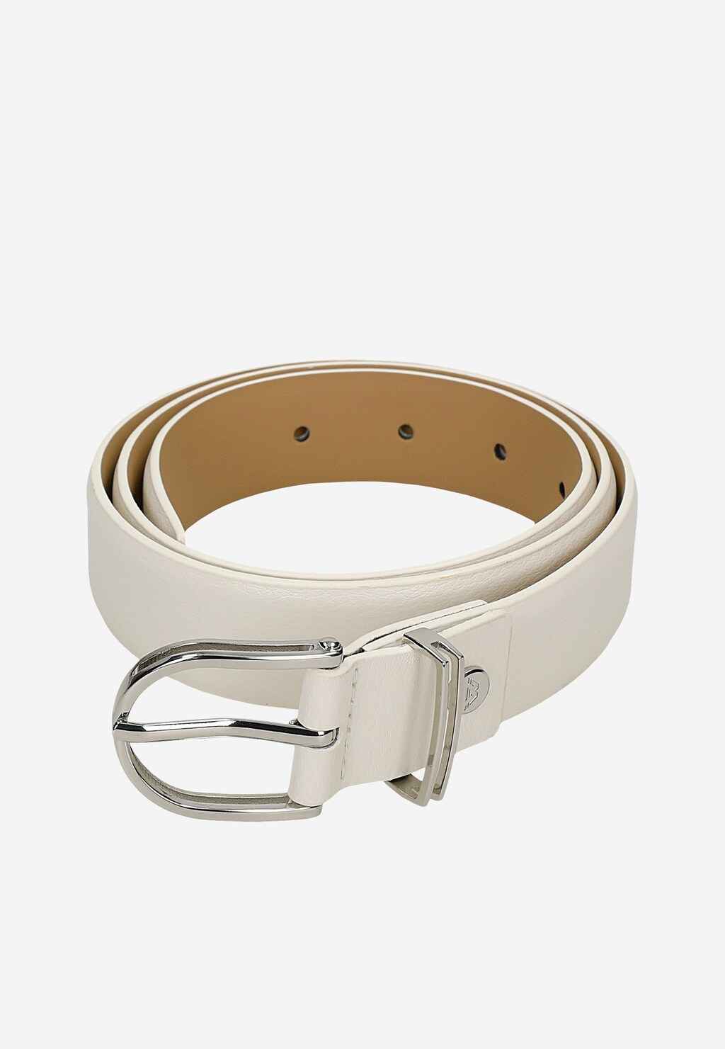 Biały skórzany pasek damski ze srebrną klamrą 93139-59 Widok 5