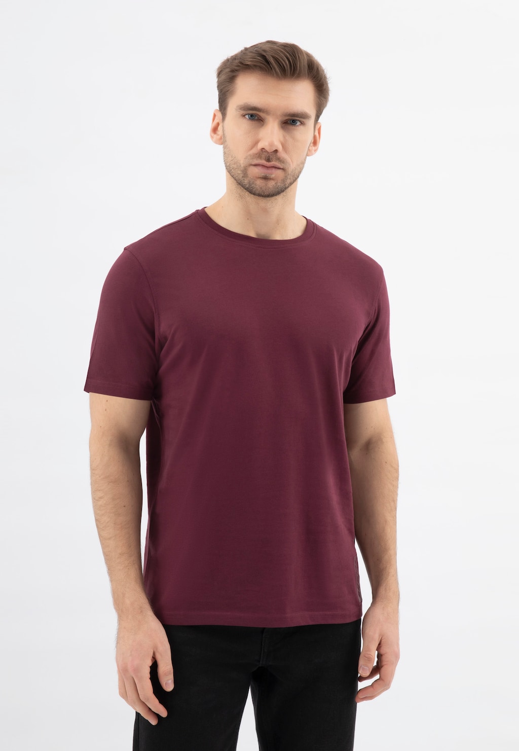 Bordowy bawełniany T-shirt RELAKS R93001-45 Widok 1