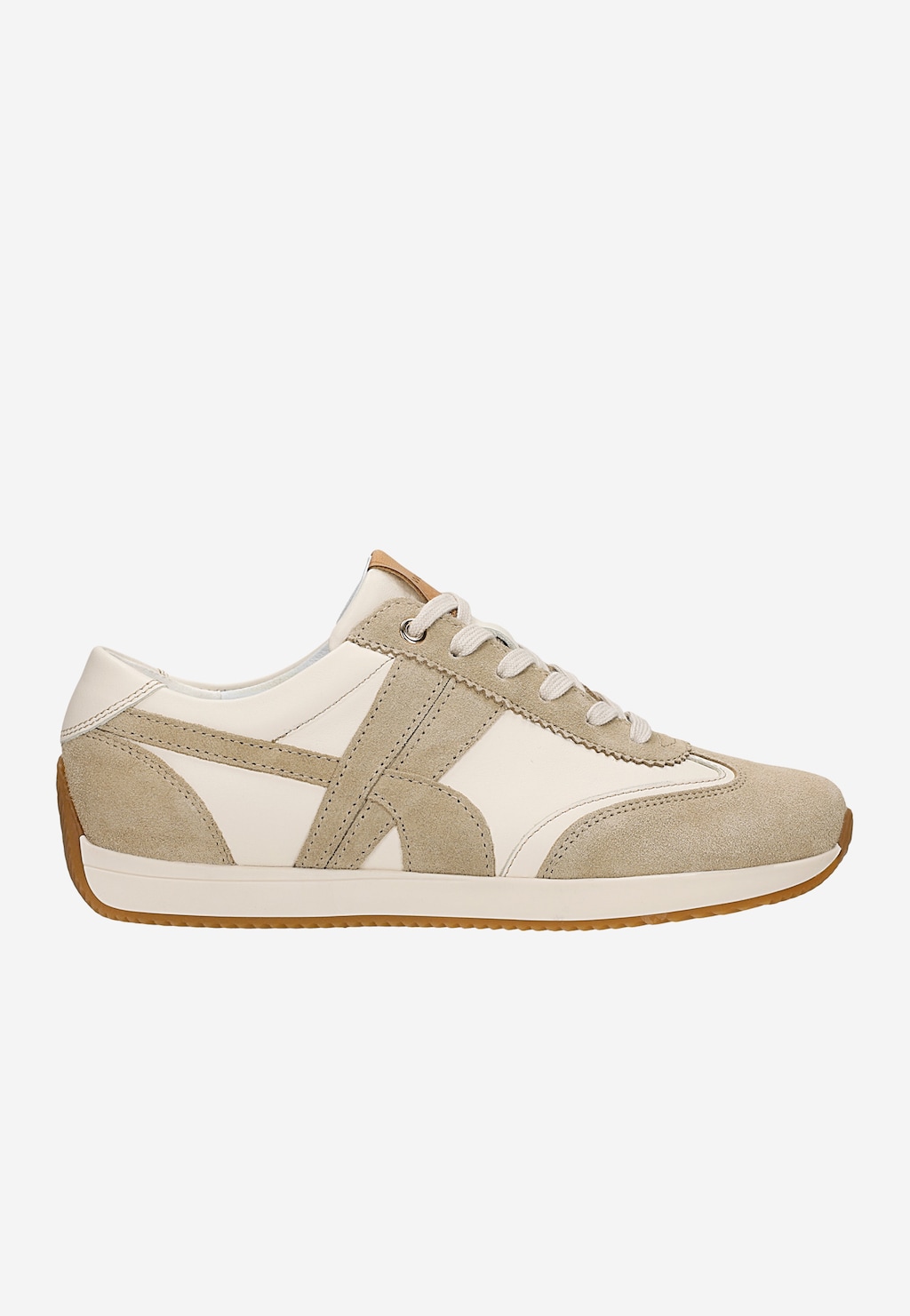 Beżowe sneakersy damskie z łączonych skór 46389-74 Widok 1