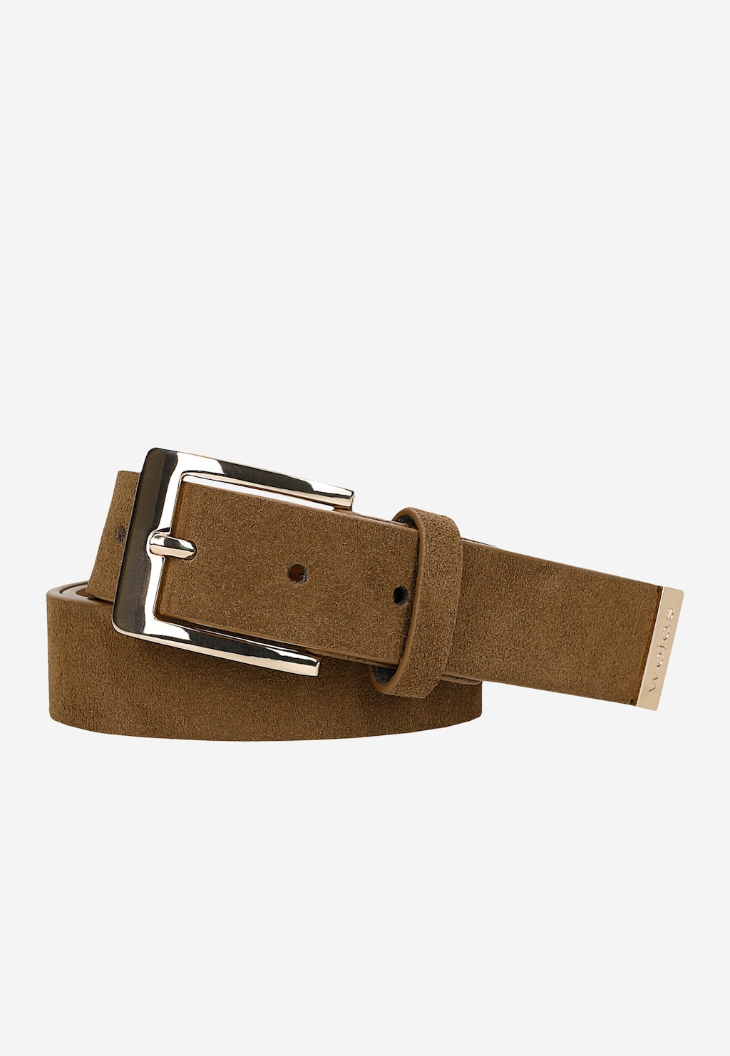 Brązowy pasek damski ze złotą klamrą 93136-63 Widok 1