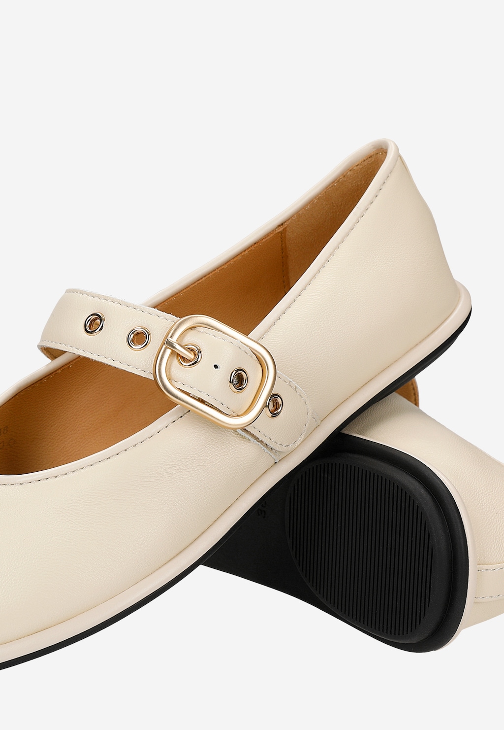 Beżowe skórzane baleriny damskie na płaskiej podeszwie 44072-54 Widok 6