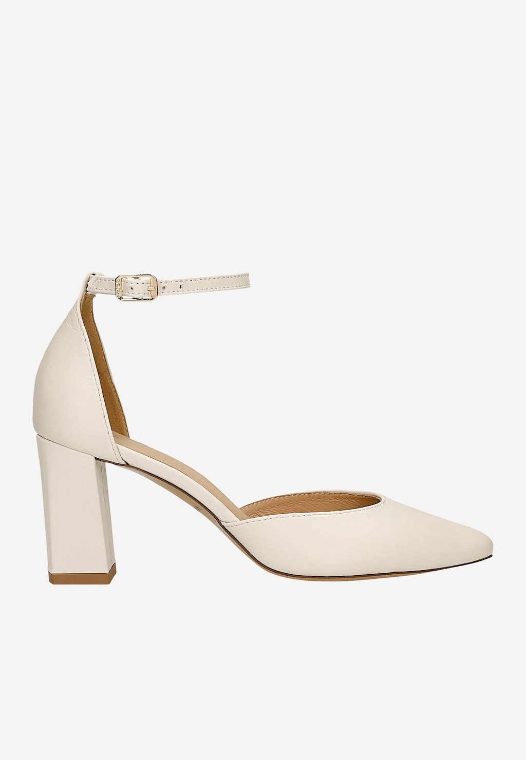 Bezowe czółenka na słupku z zapięciem wokół kostki 35186-54 Widok 1