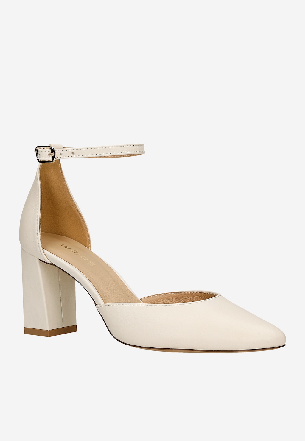 Bezowe czółenka na słupku z zapięciem wokół kostki 35186-54 Widok 2