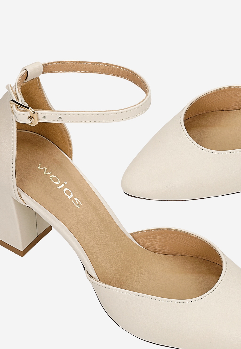 Bezowe czółenka na słupku z zapięciem wokół kostki 35186-54 Widok 6