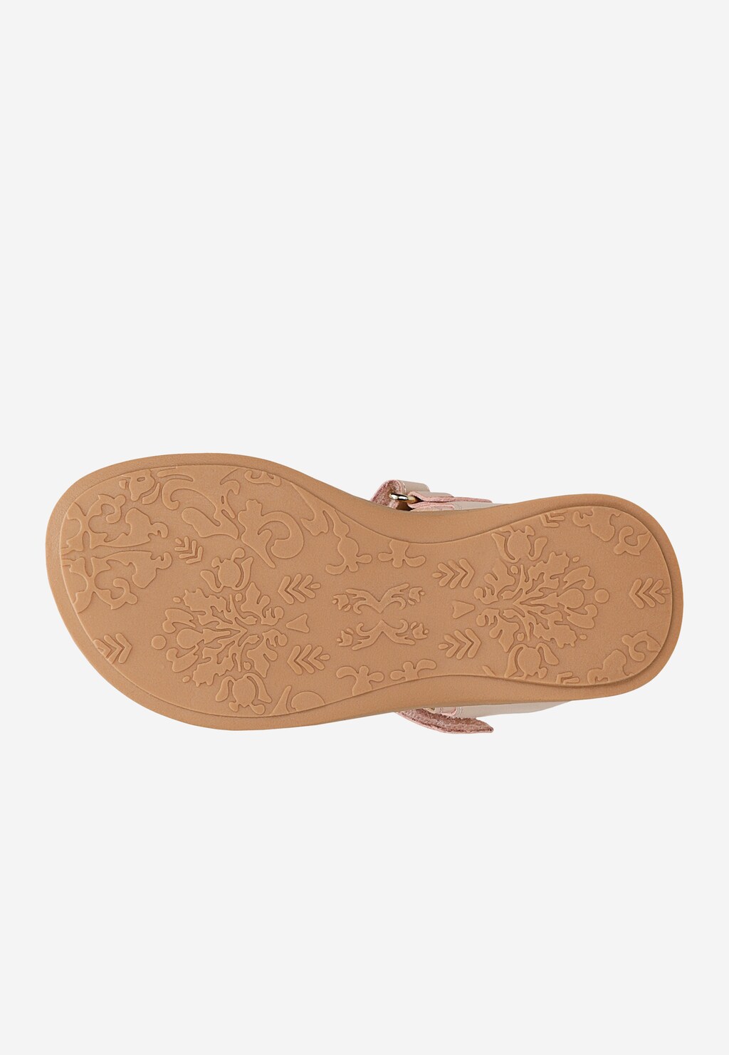 Różowe sandały dziewczęce z aplikacją w kwiaty z dwoiny foliowanej Widok 5