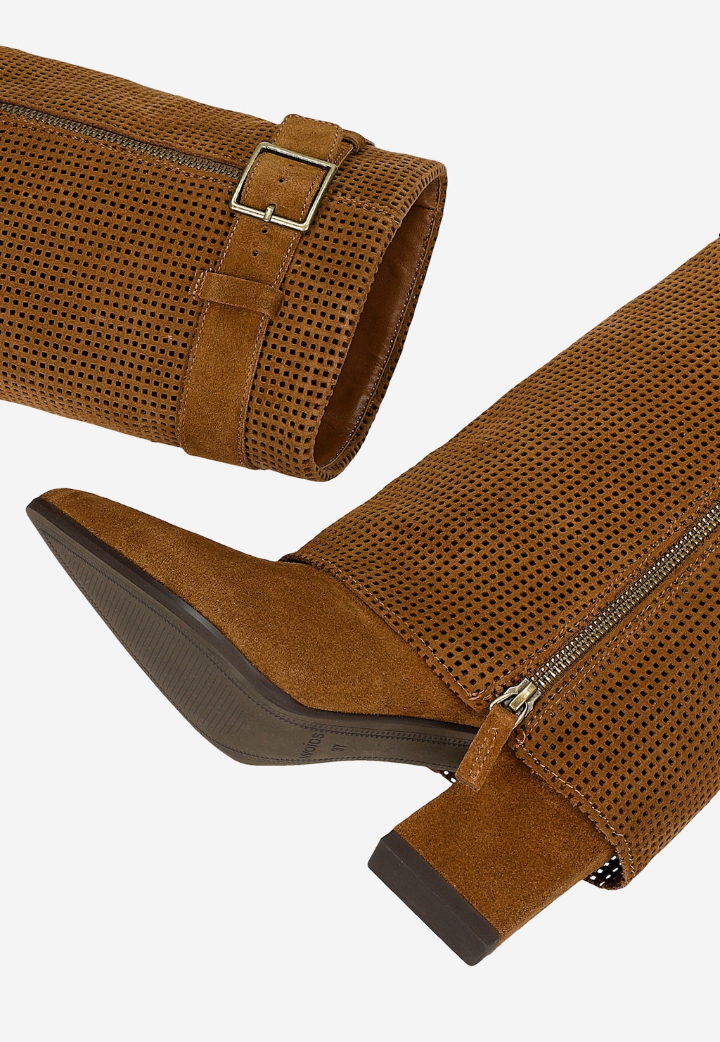 Brązowe kozaki damskie z ażurową cholewką 71153-63 Widok 6