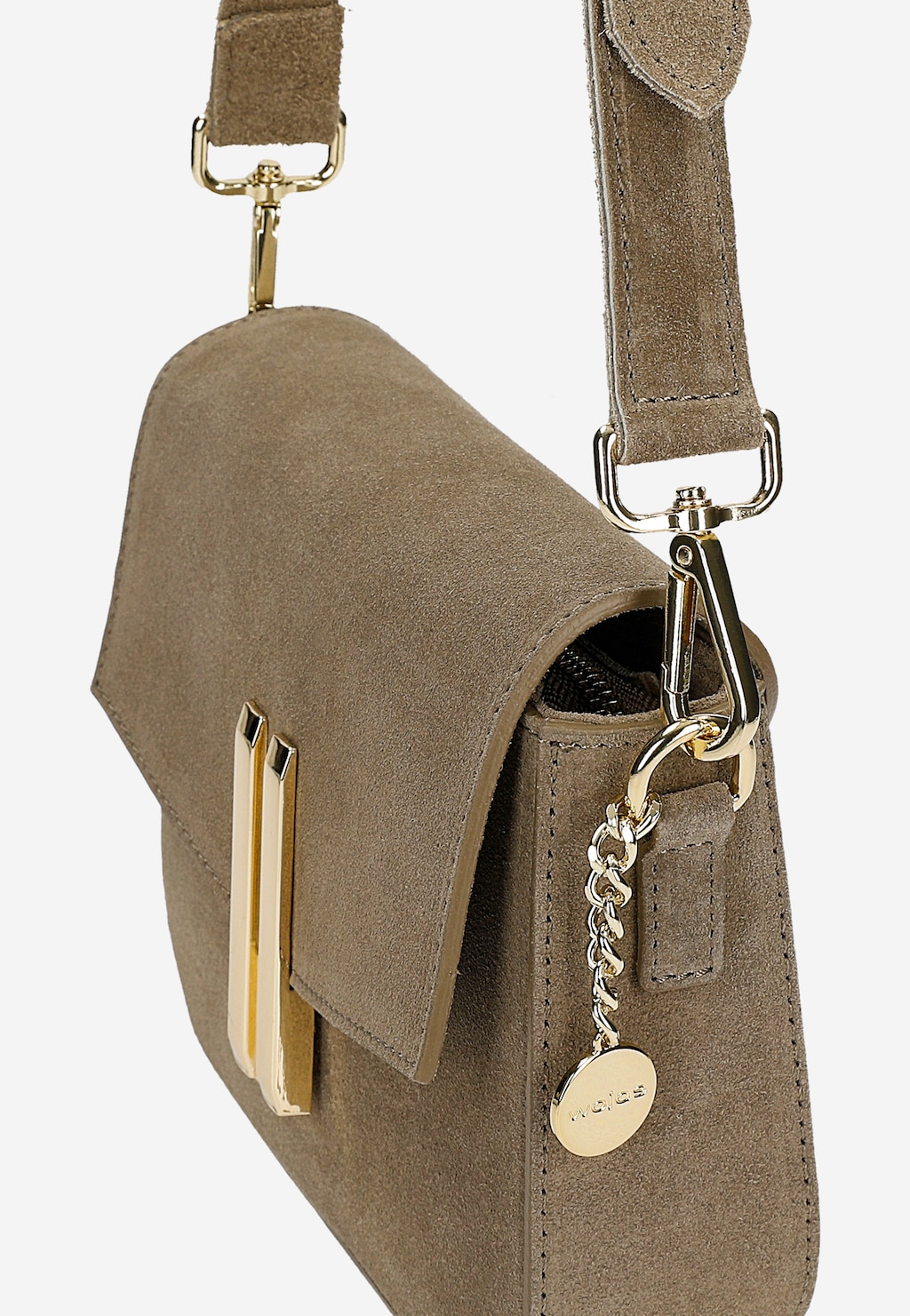 Beżowa torebka saddle bag z dwoiny ze złotymi elementami 80450-64 Widok 7