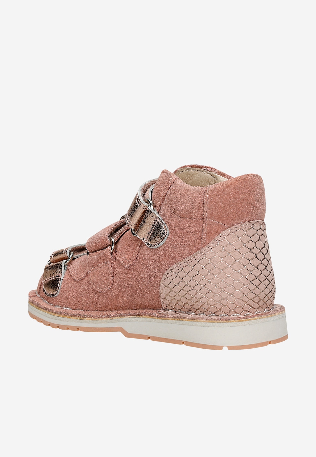 Różowe skórzane sandały zabudowane dla dziewczynki Widok 3