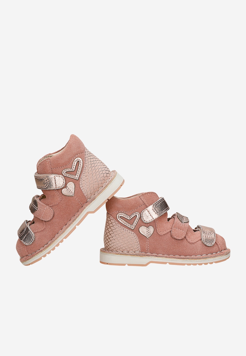 Różowe skórzane sandały zabudowane dla dziewczynki Widok 6