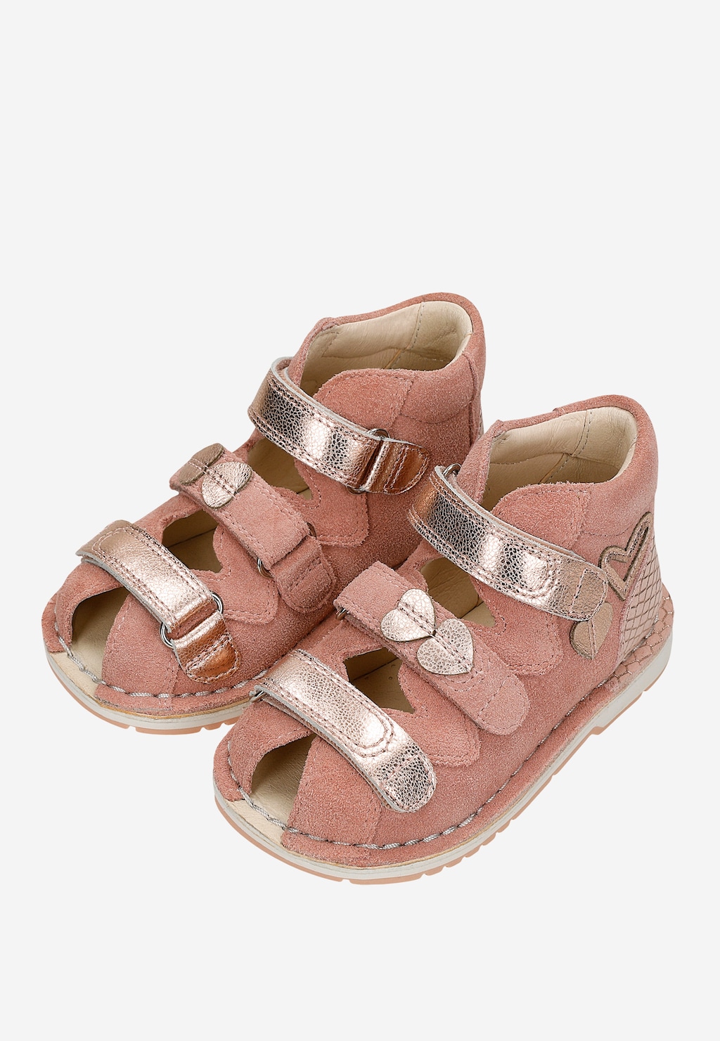 Różowe skórzane sandały zabudowane dla dziewczynki Widok 7