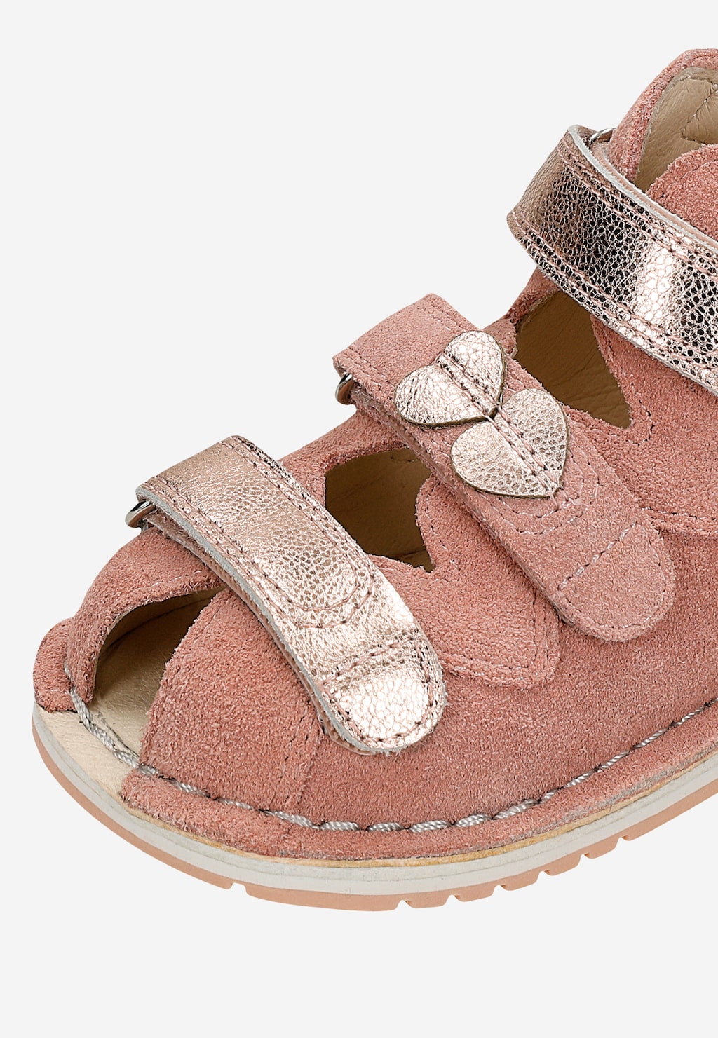 Różowe skórzane sandały zabudowane dla dziewczynki Widok 8