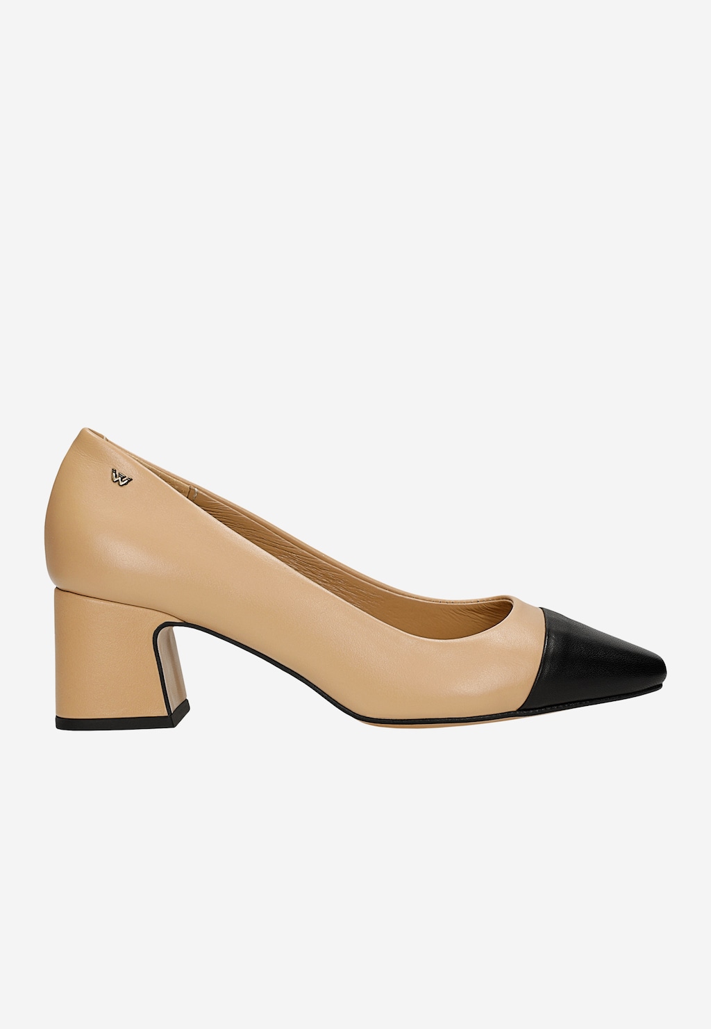 Beżowe czółenka skórzane z czarnym noskiem 35189-54 Widok 1