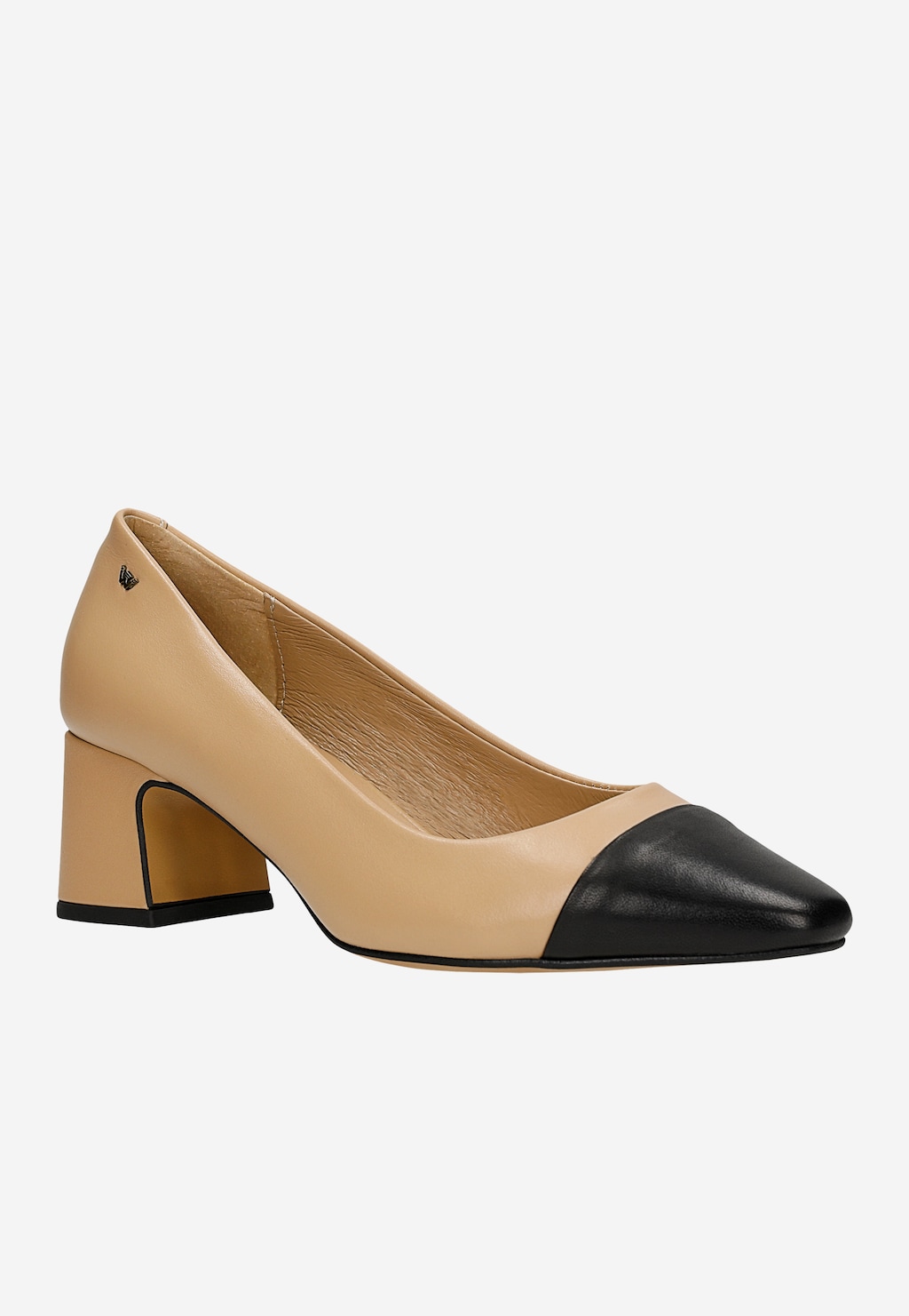 Beżowe czółenka skórzane z czarnym noskiem 35189-54 Widok 3