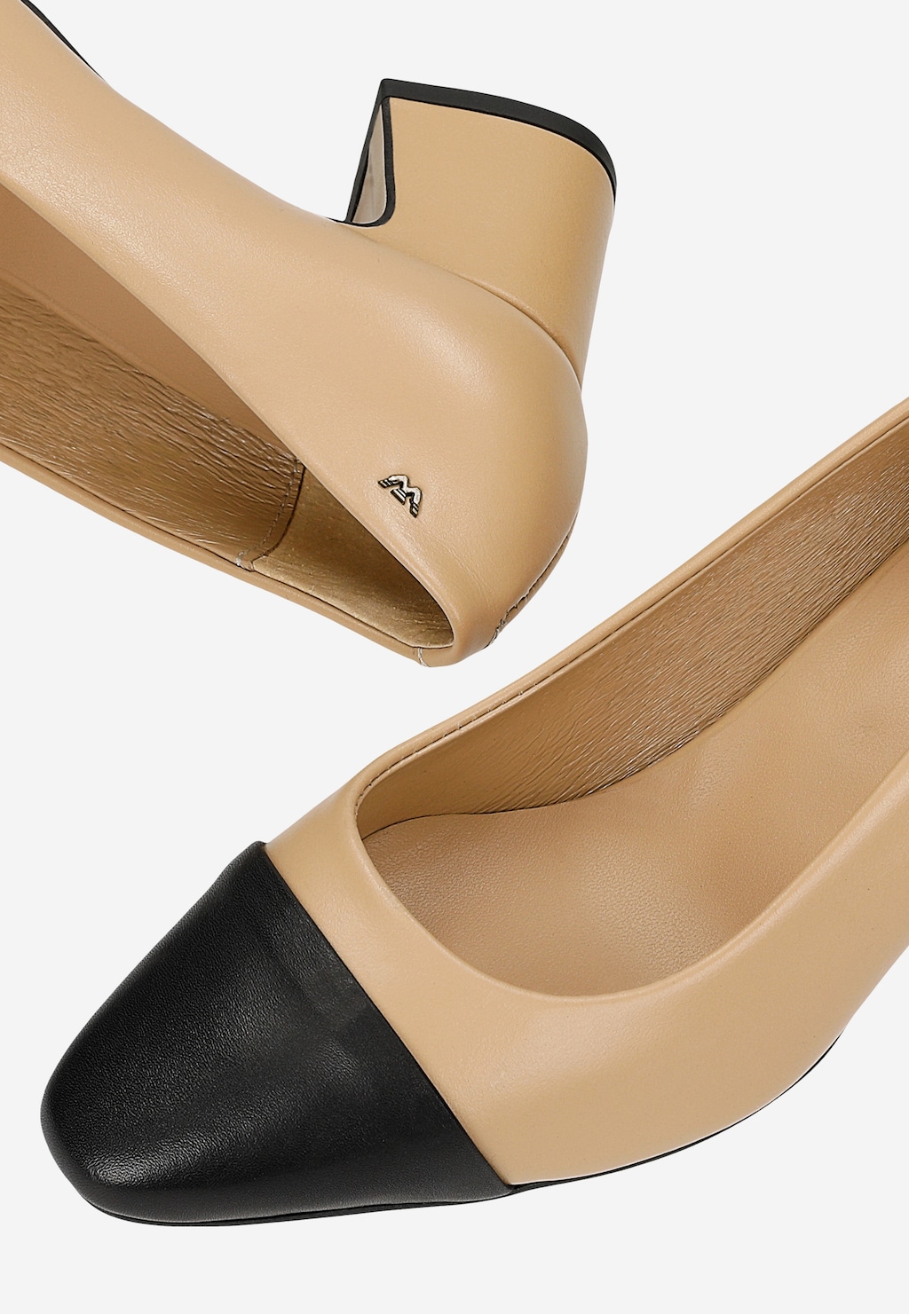 Beżowe czółenka skórzane z czarnym noskiem 35189-54 Widok 6