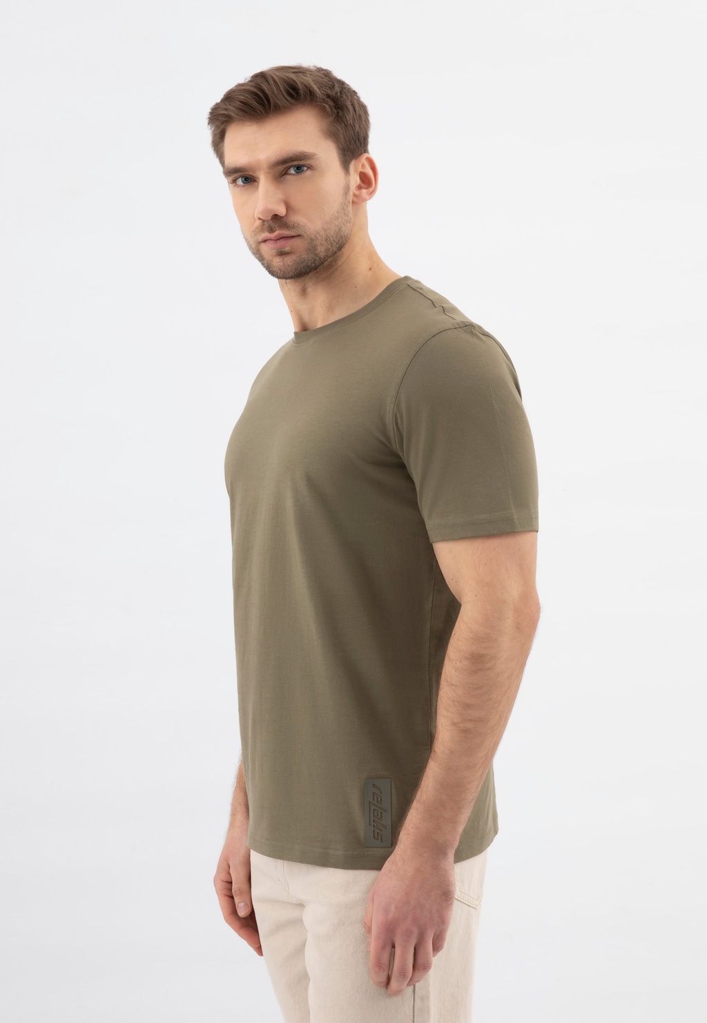 Koszulka męska z okrągłym dekoltem khaki R93001-47 Widok 2
