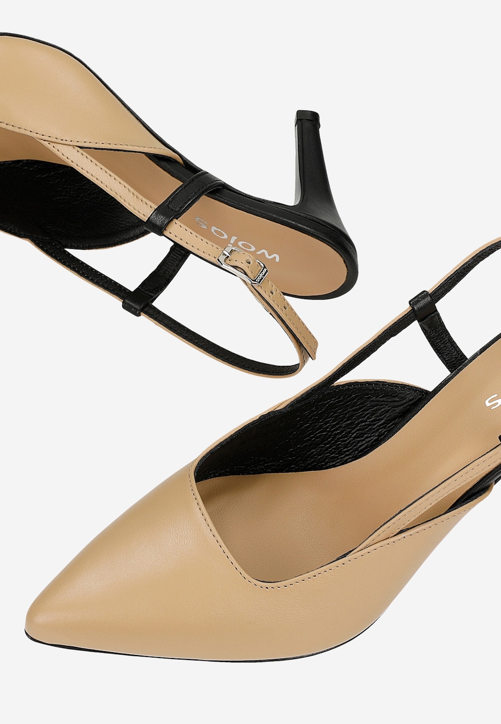 Beżowo-czarne czółenka damskie z odkrytą piętą 35192-54 Widok 6