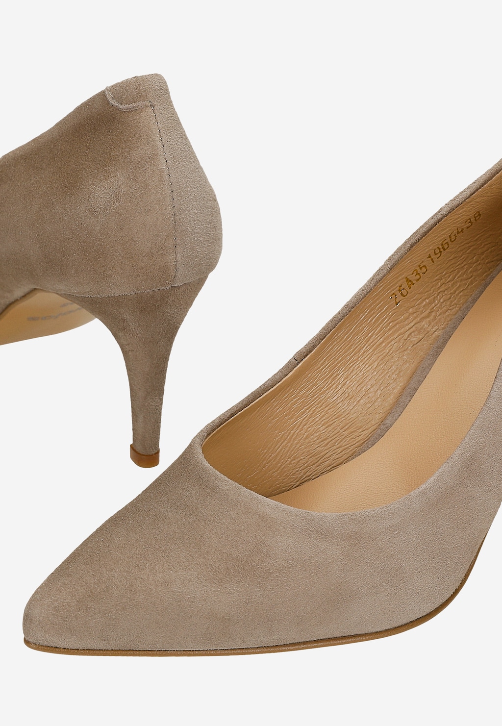 Beżowe welurowe czółenka damskie na szpilce 35196-64 Widok 7