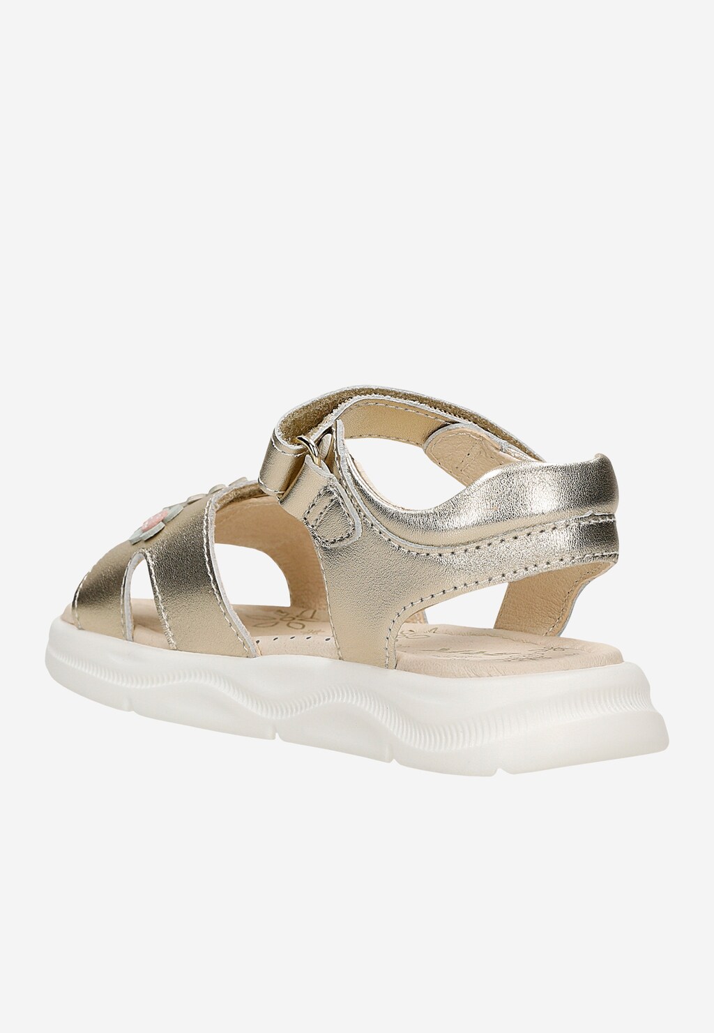 Złote sandały dziewczęce na rzep z kwiatowymi detalami BARTEK 84416-58 Widok 3