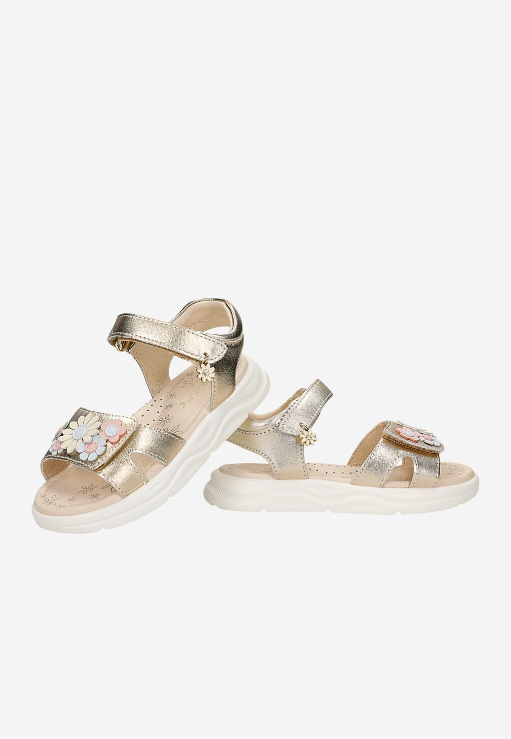 Złote sandały dziewczęce na rzep z kwiatowymi detalami BARTEK 84416-58 Widok 6