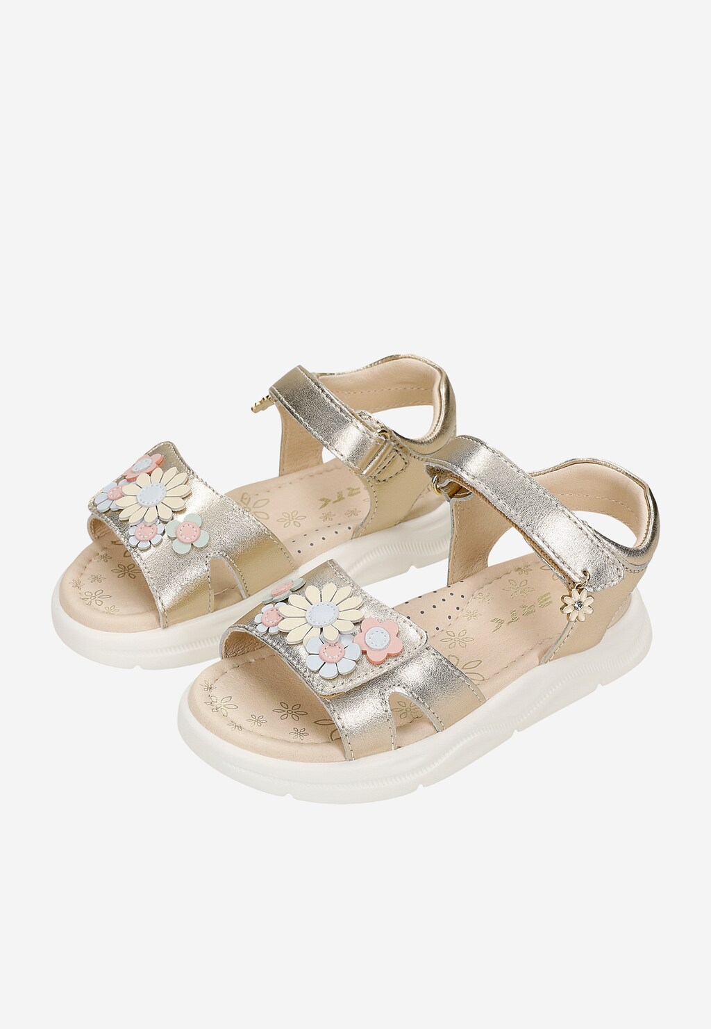 Złote sandały dziewczęce na rzep z kwiatowymi detalami BARTEK 84416-58 Widok 7