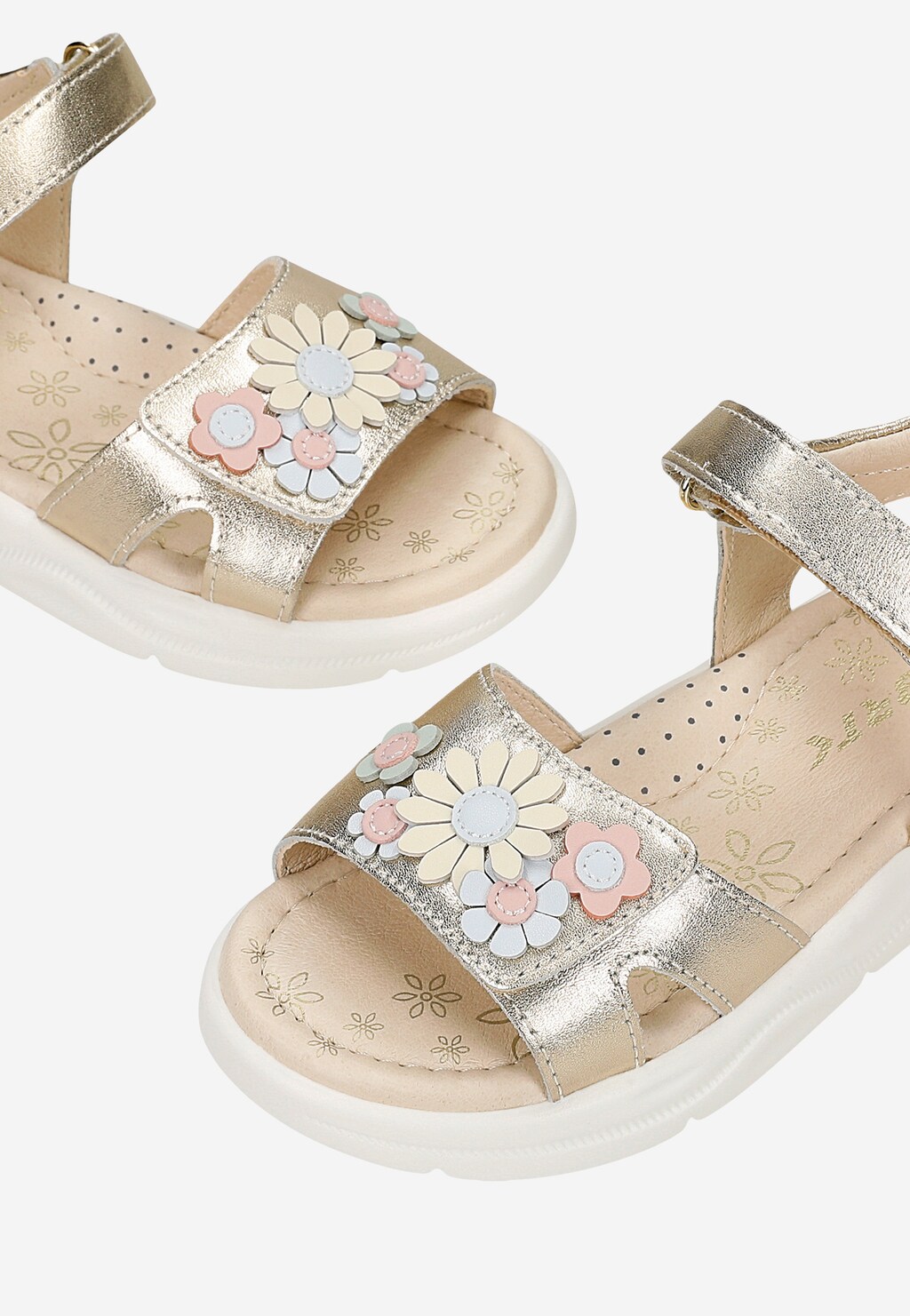 Złote sandały dziewczęce na rzep z kwiatowymi detalami BARTEK 84416-58 Widok 8