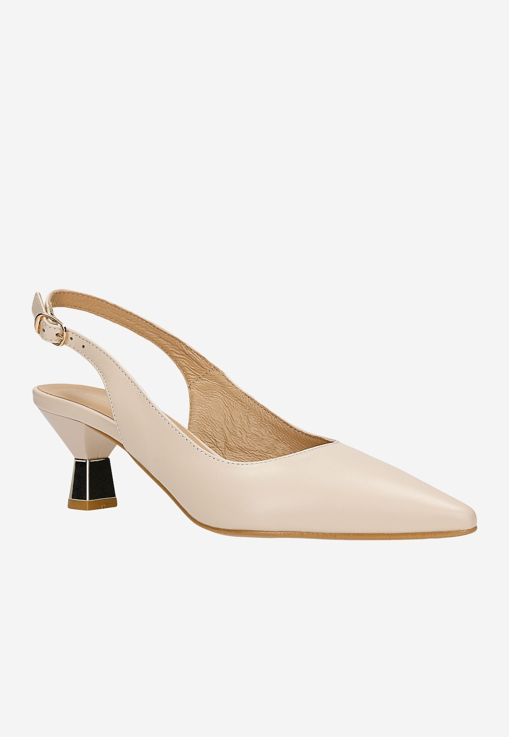 Skórzane czółenka slingback w beżowym kolorze na niskim obcasie 35190-54 Widok 2