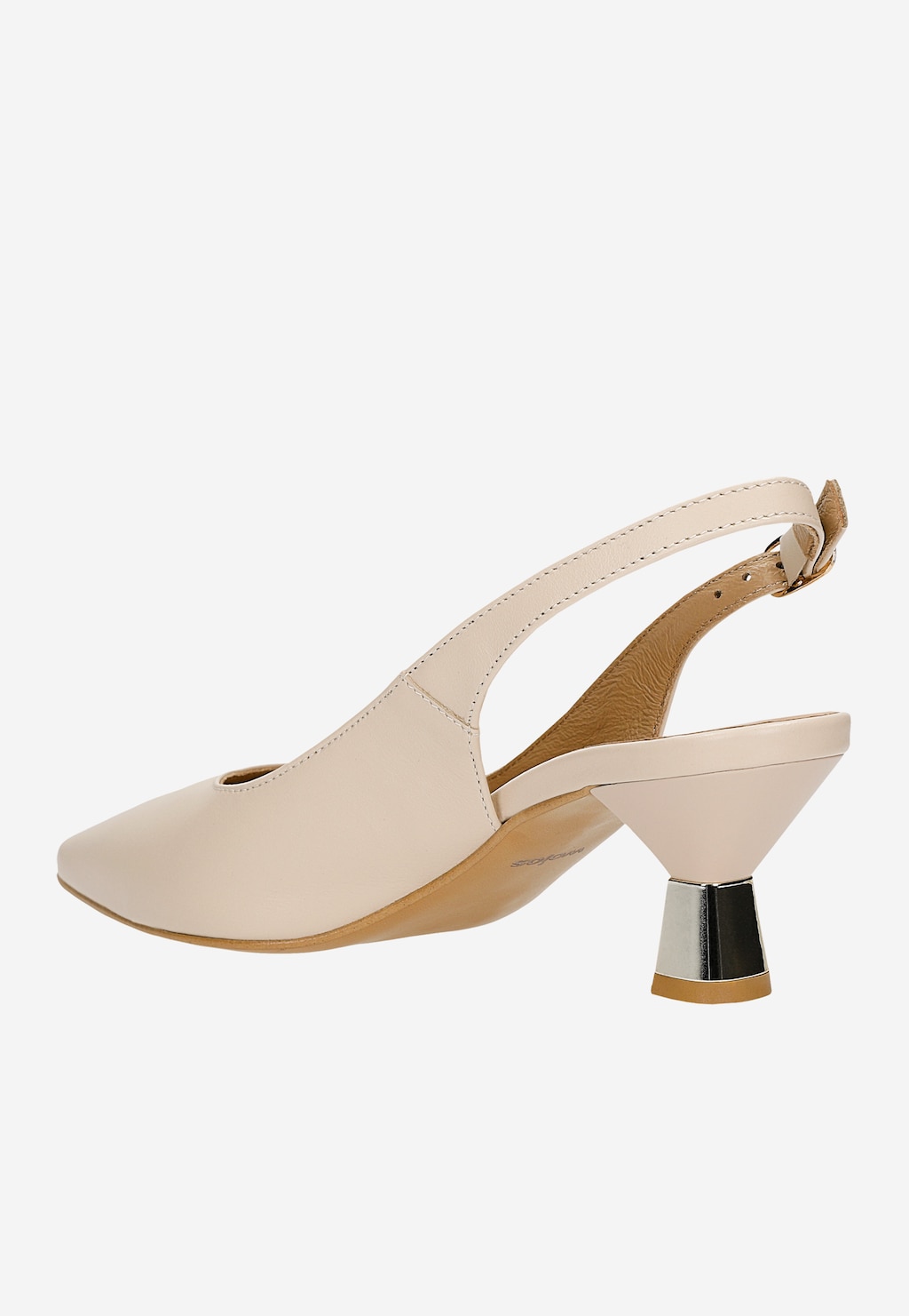 Skórzane czółenka slingback w beżowym kolorze na niskim obcasie 35190-54 Widok 3