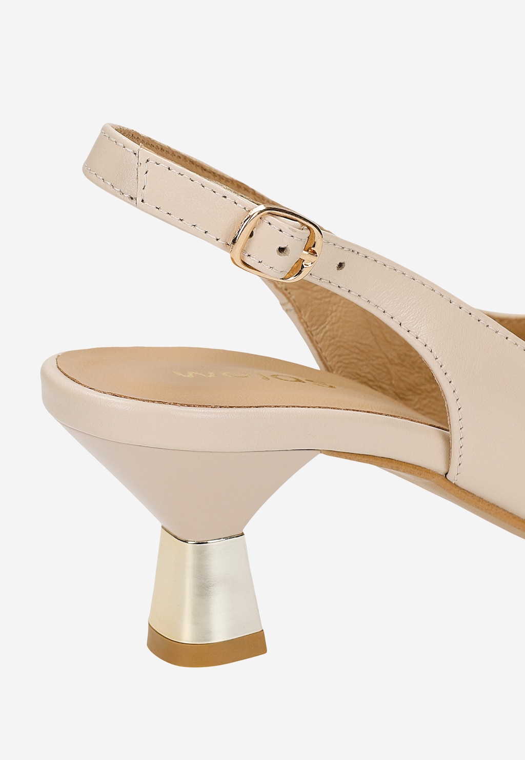 Skórzane czółenka slingback w beżowym kolorze na niskim obcasie 35190-54 Widok 6