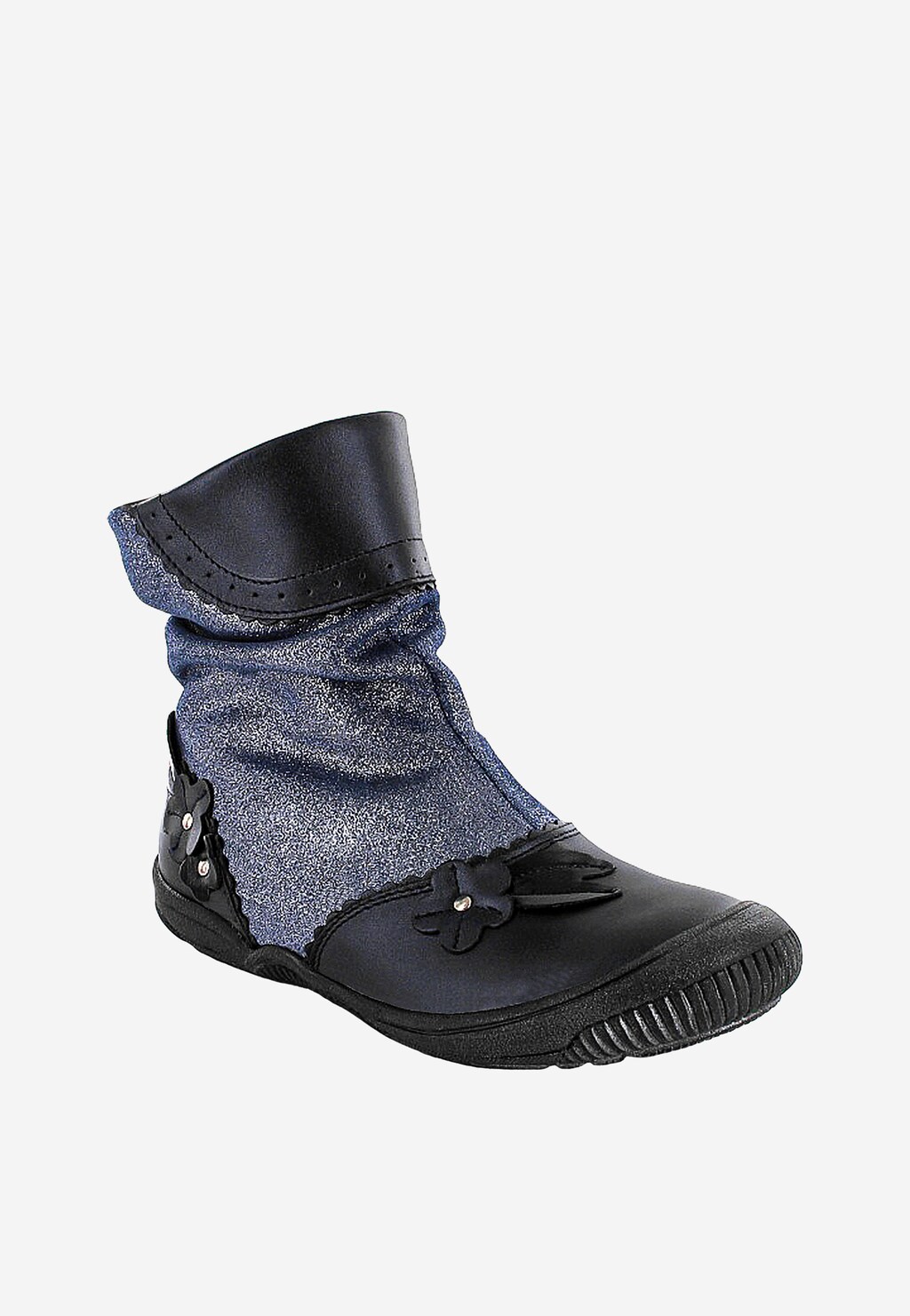 Modro-černé kotníkové boty pro dívky z lesklé kůže T-87879/00D Widok 3