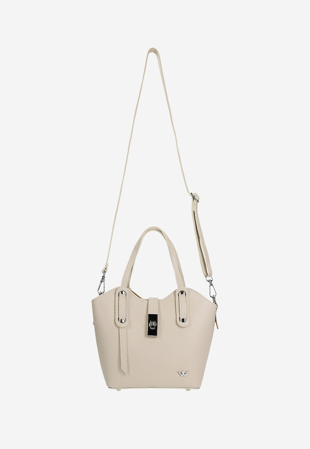 Beżowy skórzany kuferek damski z metalowym zapięciem 80485-54 Widok 4