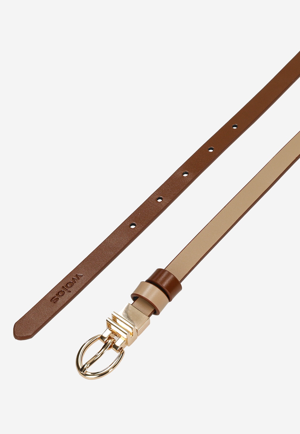 Dwustronny beżowo-brązowy pasek damski skórzany 93135-54 Widok 5