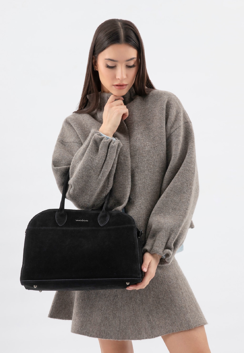 Duża czarna torebka damska z dwoiny 80442-61 Widok 1