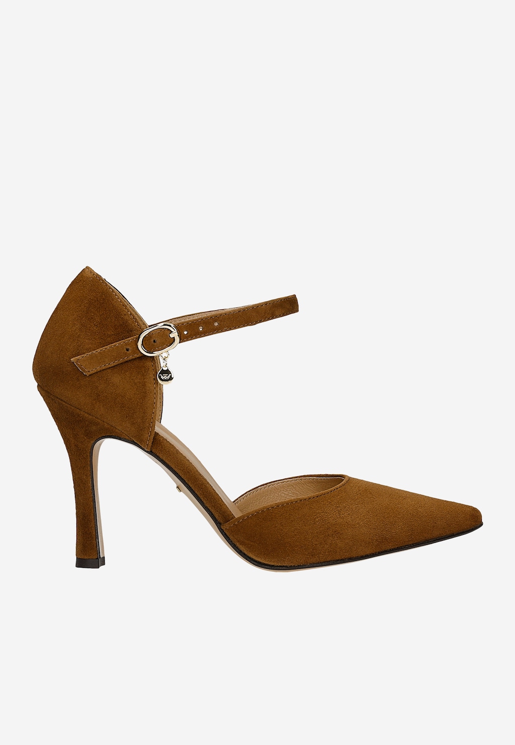 Brązowe welurowe czółenka na wysokim obcasie 35185-63 Widok 1