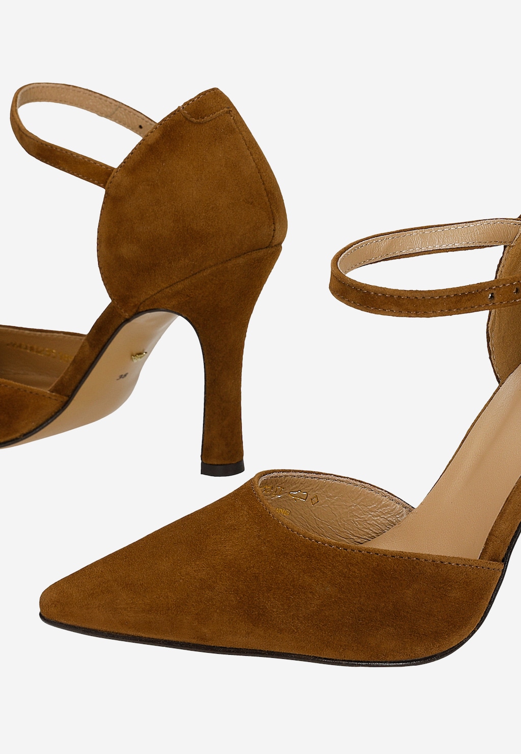 Brązowe welurowe czółenka na wysokim obcasie 35185-63 Widok 6