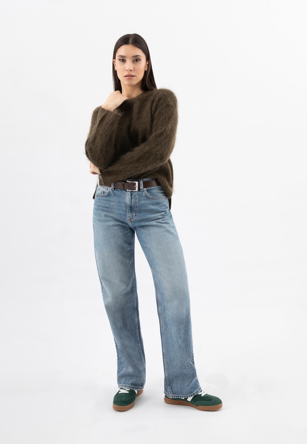 Hnedý dámsky opasok so striebornou prackou 93136-72 Widok 7