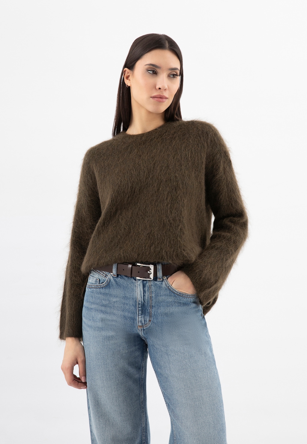 Hnedý dámsky opasok so striebornou prackou 93136-72 Widok 1