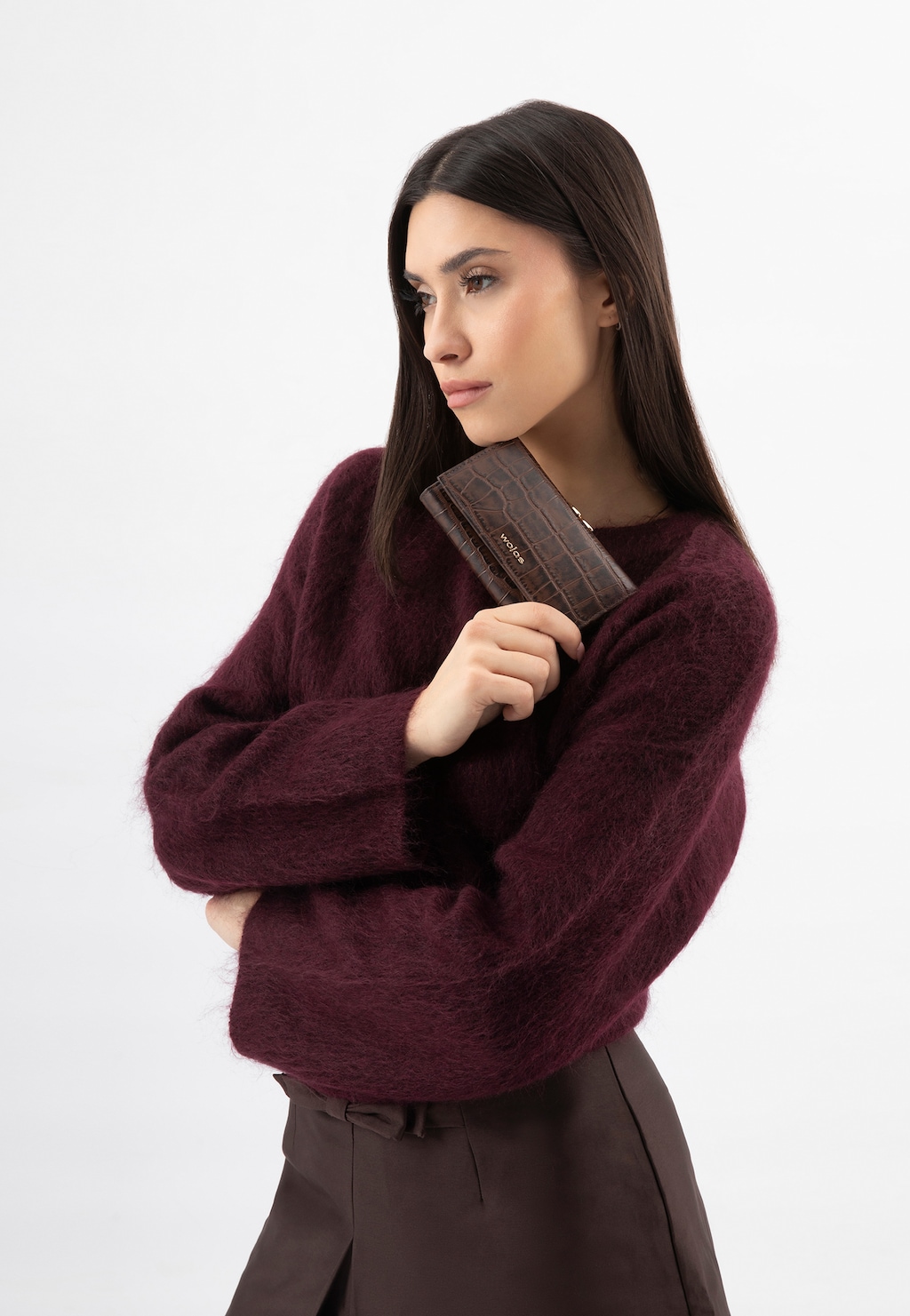 Hnedá dámska peňaženka s reliéfnym krokodílím vzorom 91085-72 Widok 1