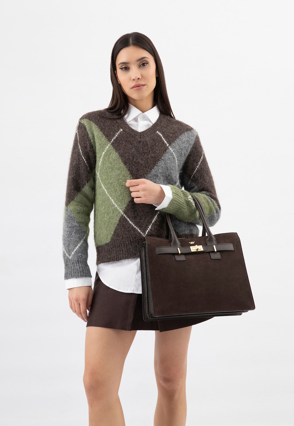 Tmavohnedá dámska kabelka z kombinovaných kôž 80449-72 Widok 1