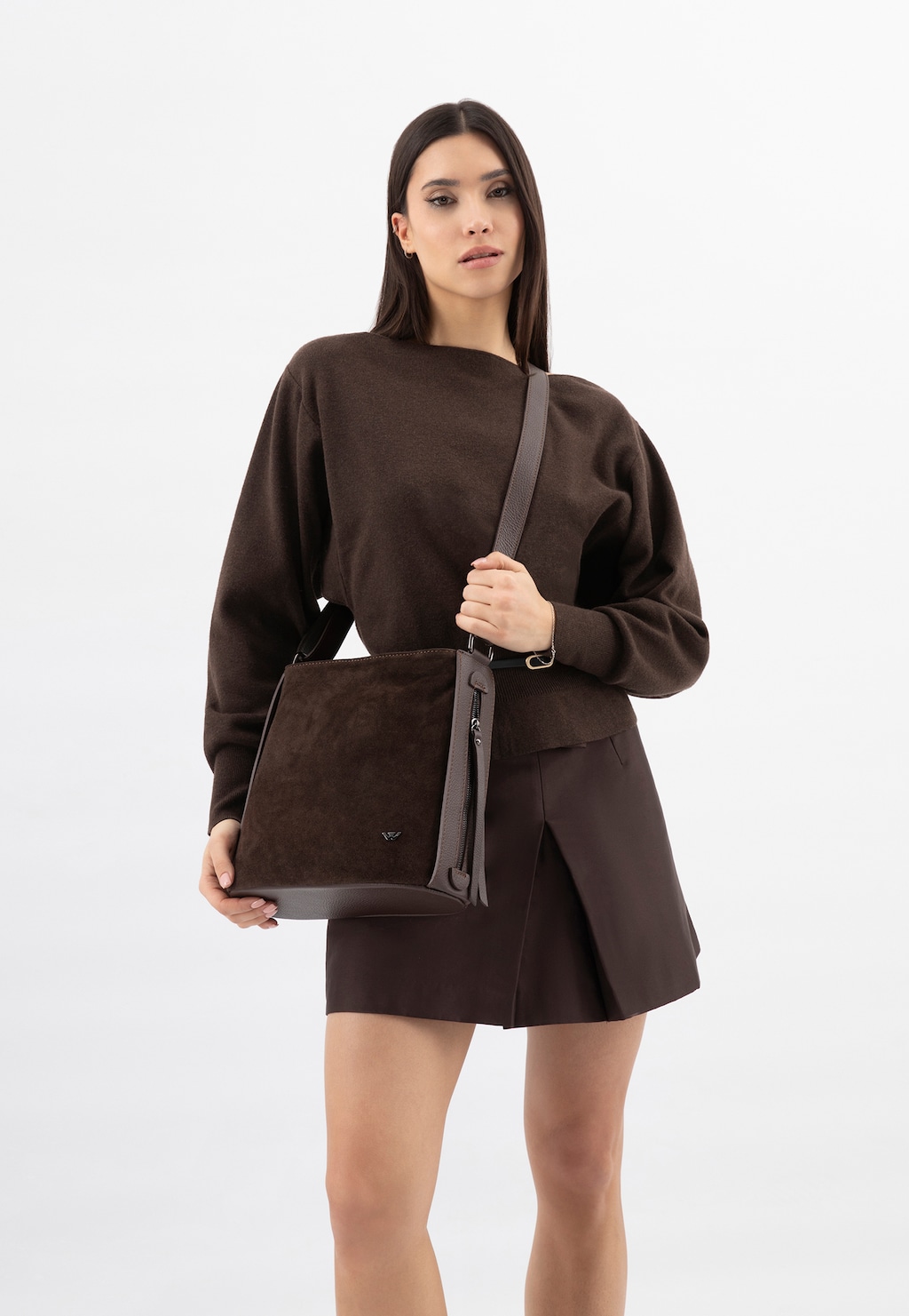 Tmavohnedá dámska kabelka z kombinovaných kôž 80067-72 Widok 1