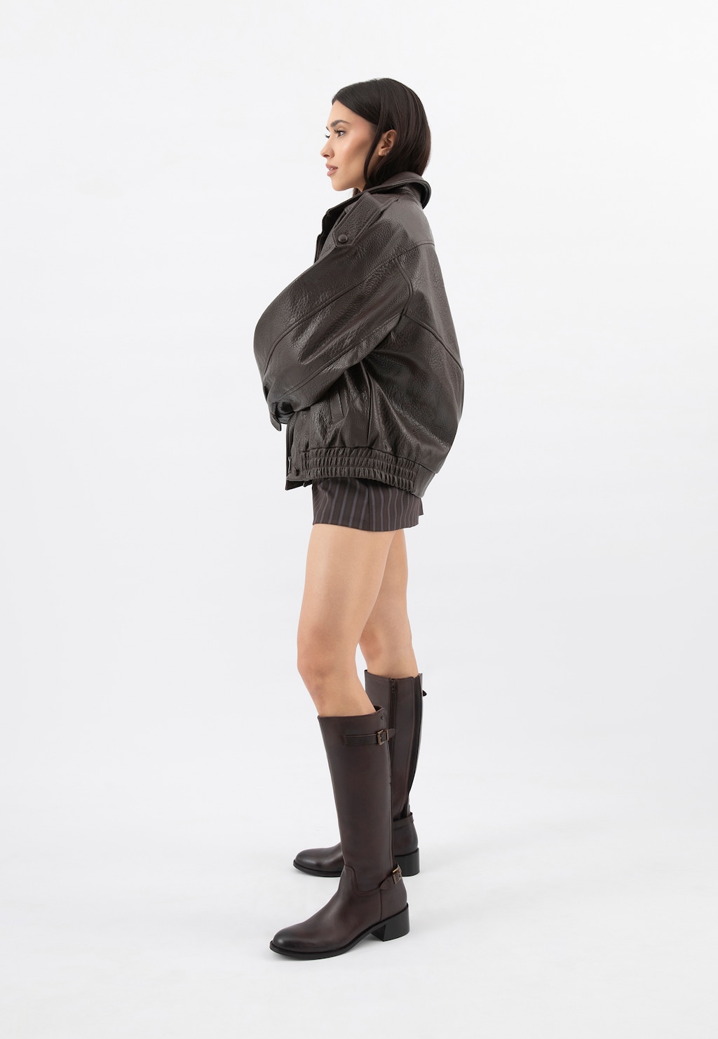 Hnedé dámske čižmy z lícovej kože a materiálu 71145-81 Widok 9