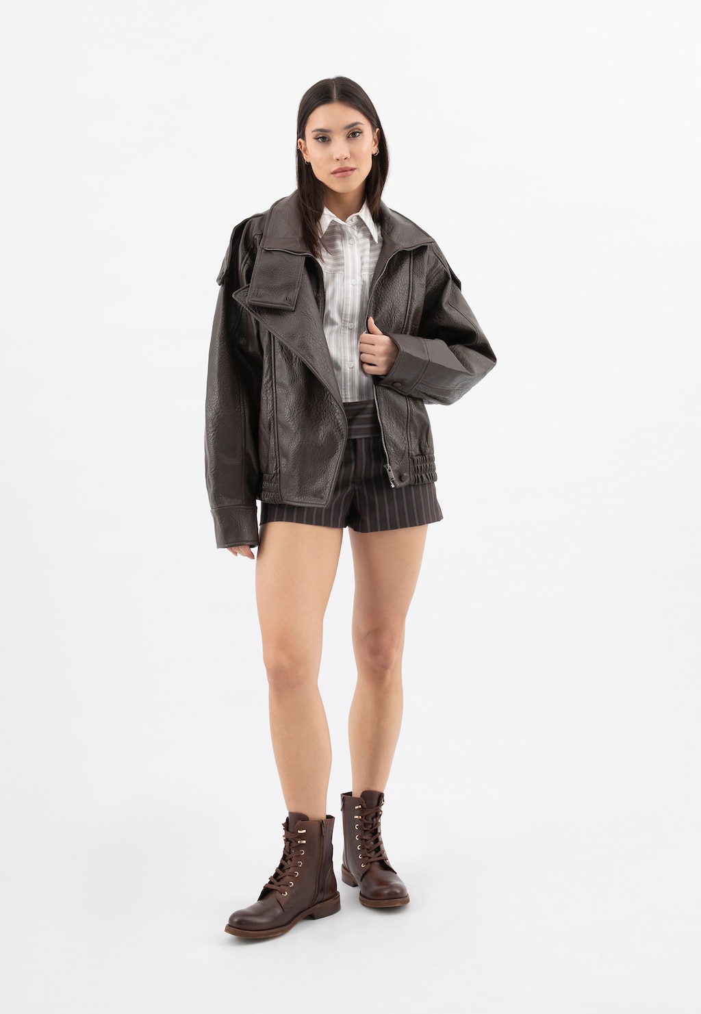 Hnedé kožené dámske kotníkové topánky 64150-52 Widok 8