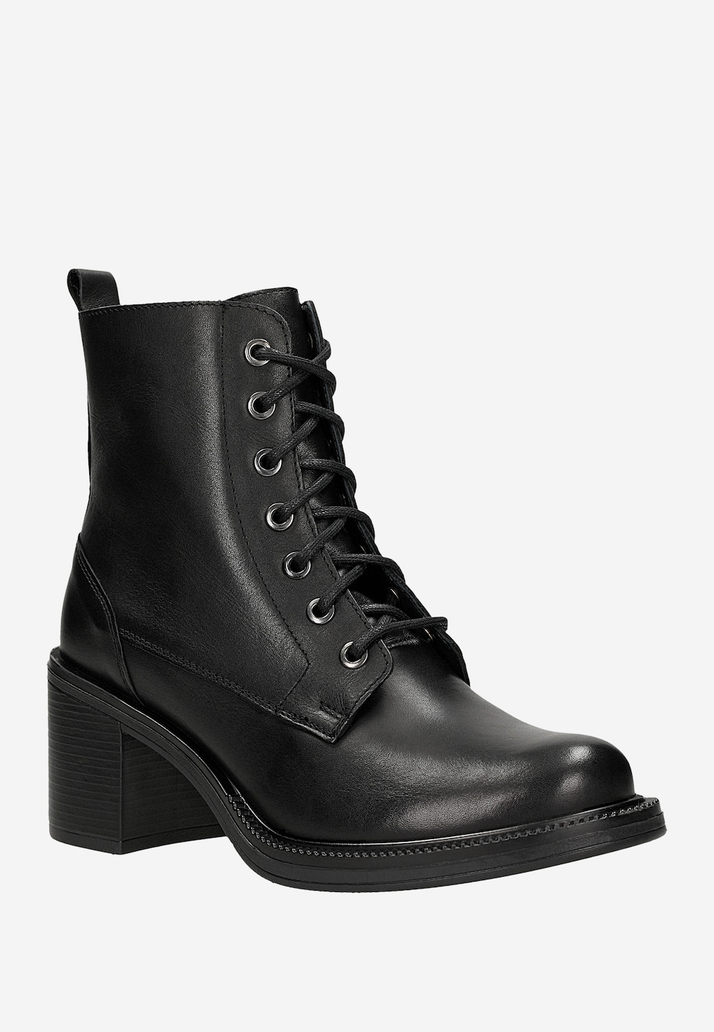 Čierne kožené dámske kotníkové topánky na podpätku 64140-51 Widok 3