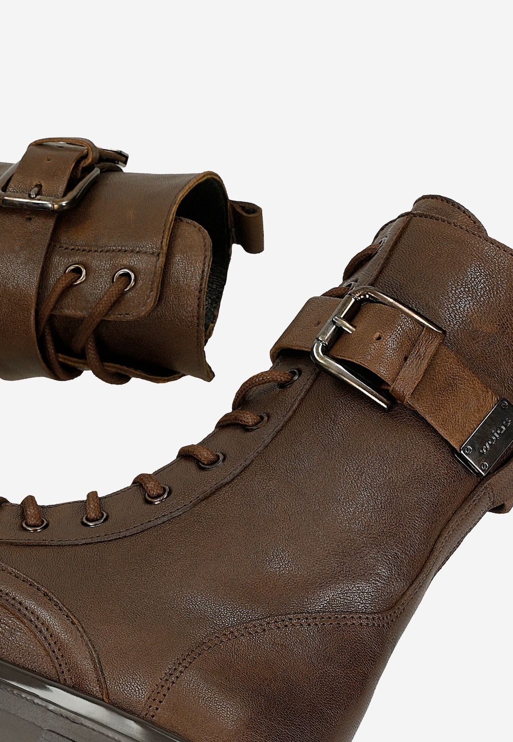 Brązowe skórzane trzewiki damskie z wysoką cholewką 64135-52 Widok 7