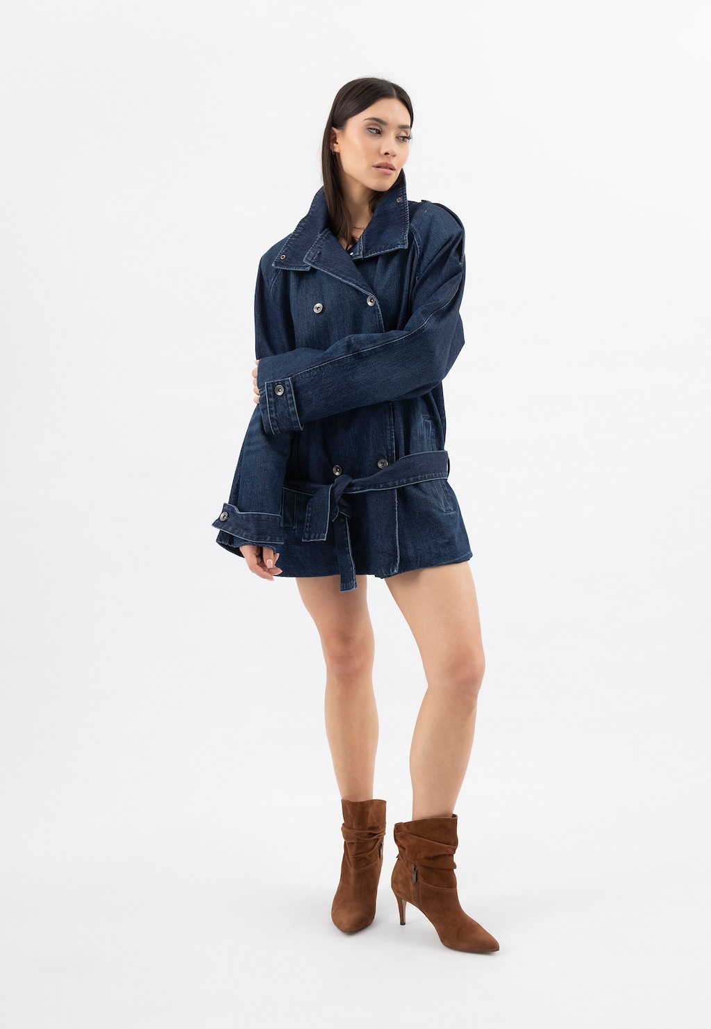 Hnedé riasené dámske kotníkové topánky na ihlovom podpätku 55375-63 Widok 10