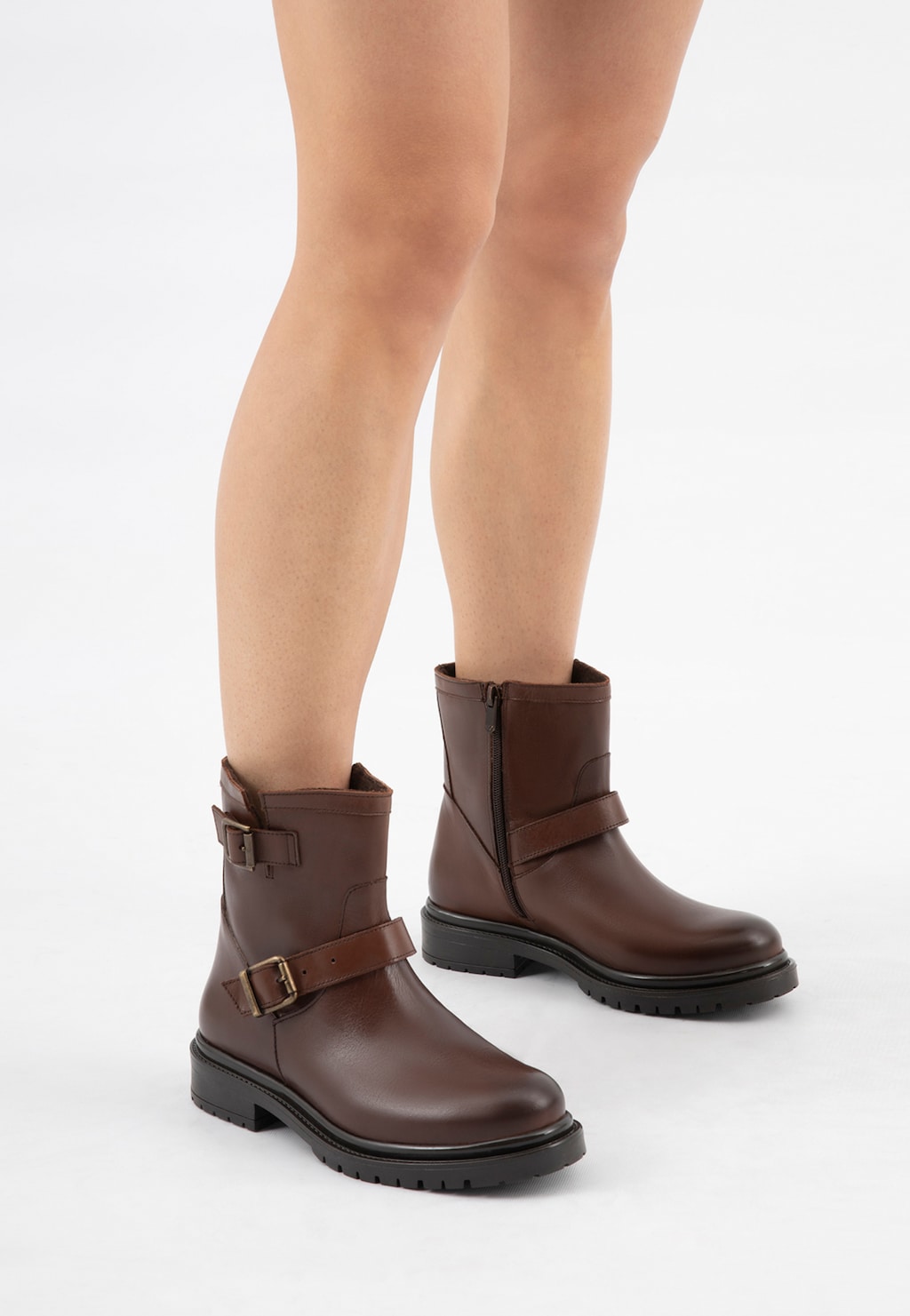 Hnedé kotníkové čižmy bikerky z lícovej kože 55370-52 Widok 8