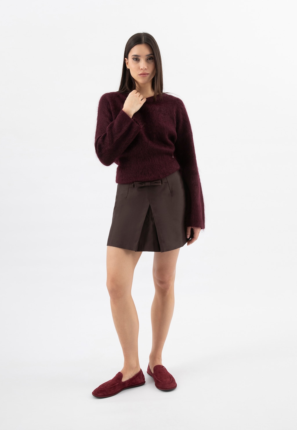 Bordowe loafersy damskie na niskiej podeszwie 46373-65 Widok 1