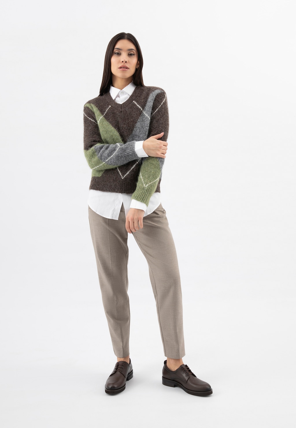 Tmavě hnědé dámské šněrovací polobotky z lícové kůže 46360-52 Widok 9