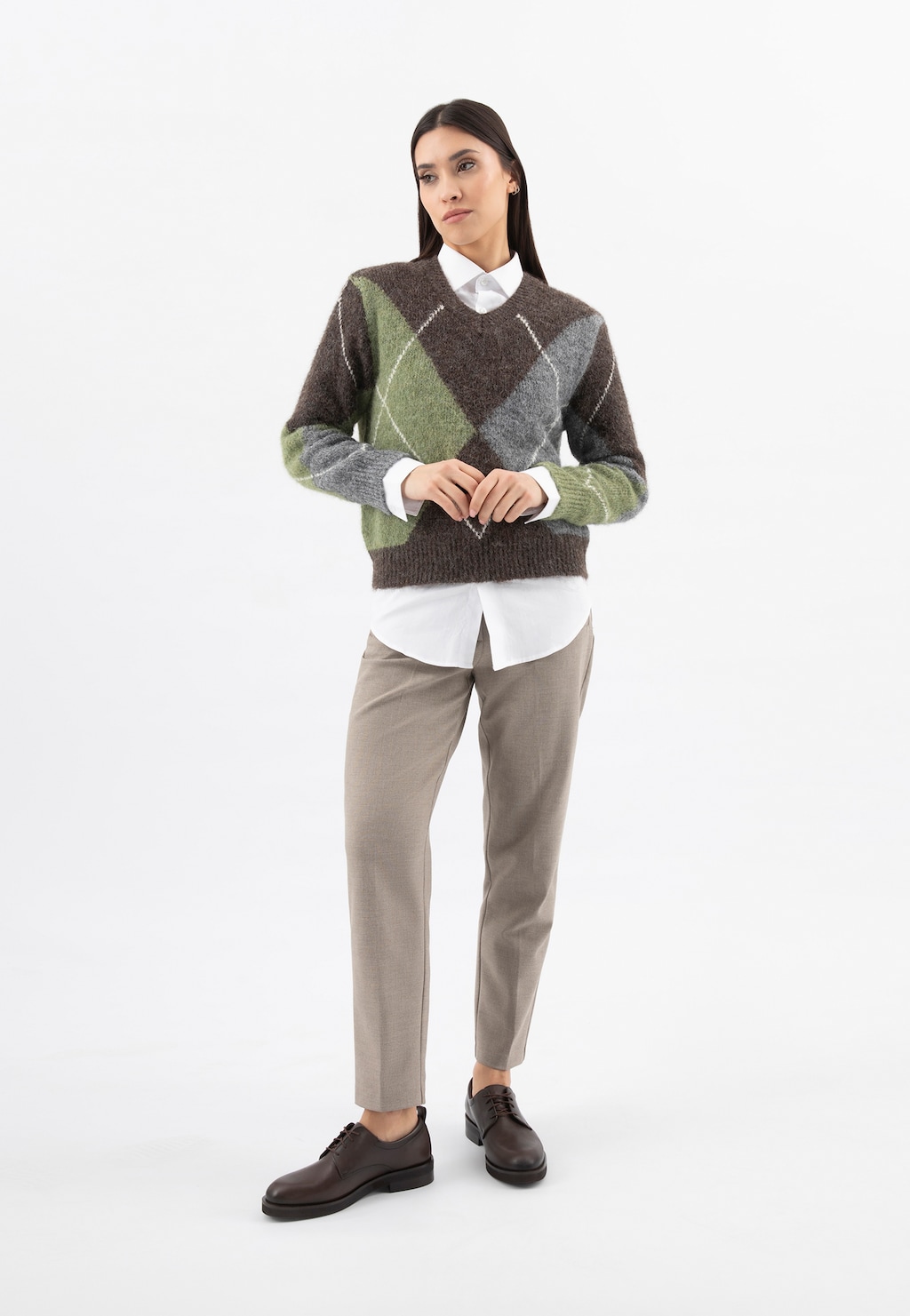 Tmavě hnědé dámské šněrovací polobotky z lícové kůže 46360-52 Widok 1