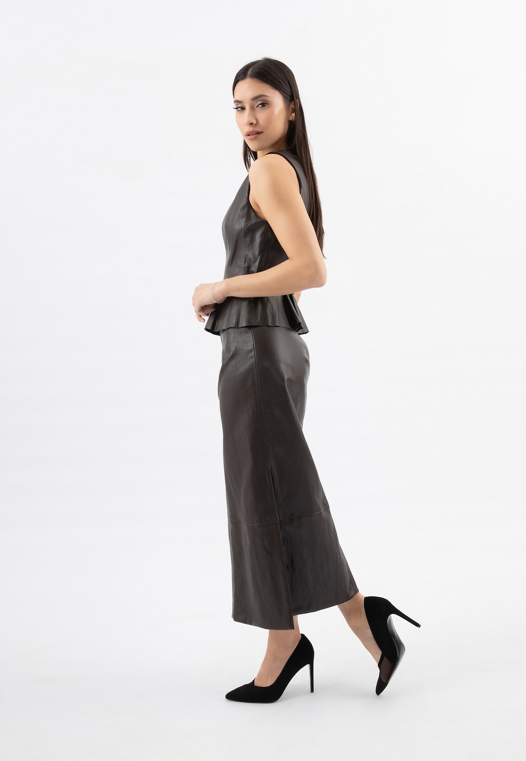 Čierne velúrové lodičky na vysokom podpätku 35180-81 Widok 1